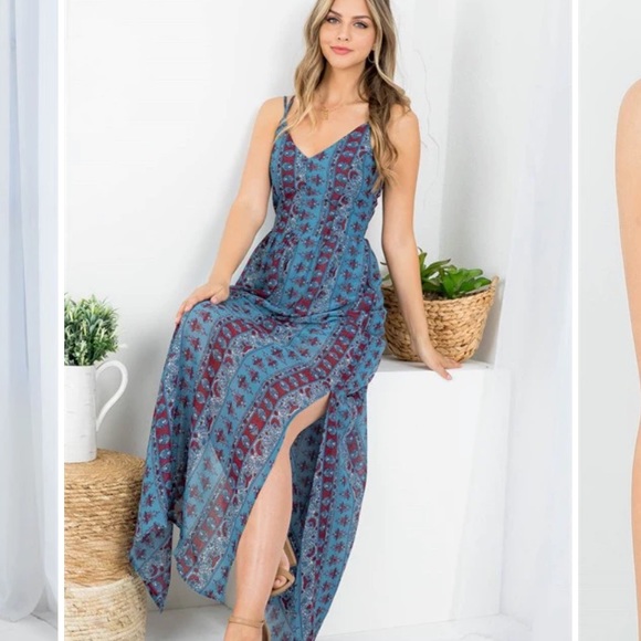 Doe and Ray Size L summer side Slit Dress - Picture 2 of 5